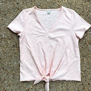 J. Crew Pink Tie Waist V-neck Short Sleeve Top Size S